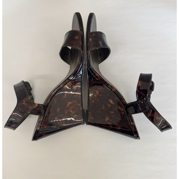 Stuart Weitzman Patent Leather Tortoise High Wedge Heel Sandals Women 10 M - Picture 3 of 16